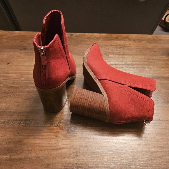 NIB Red Stacked Heel Booties, 9 - Picture 2 of 5